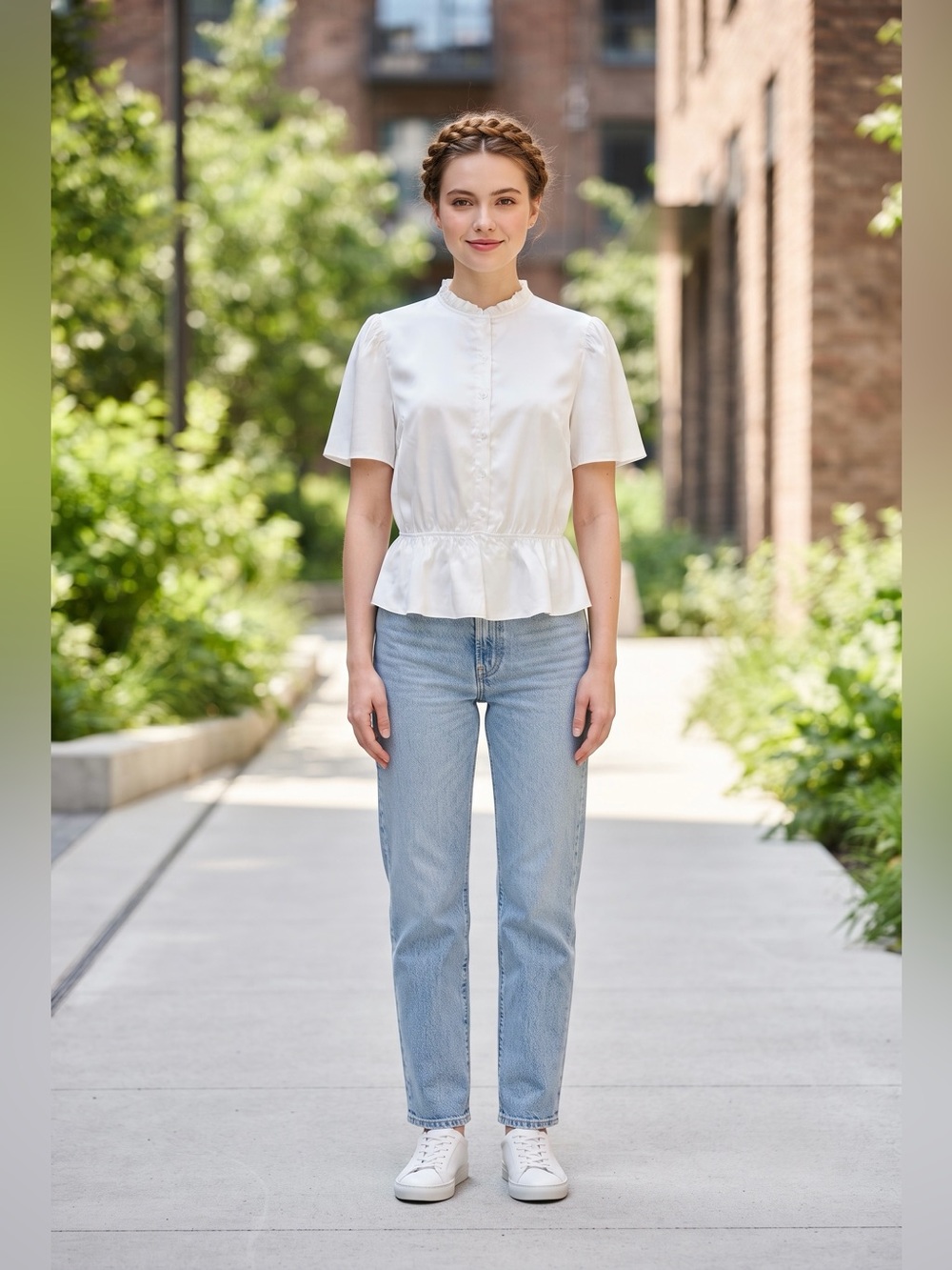 White Short-Sleeve Ruffled Blouse